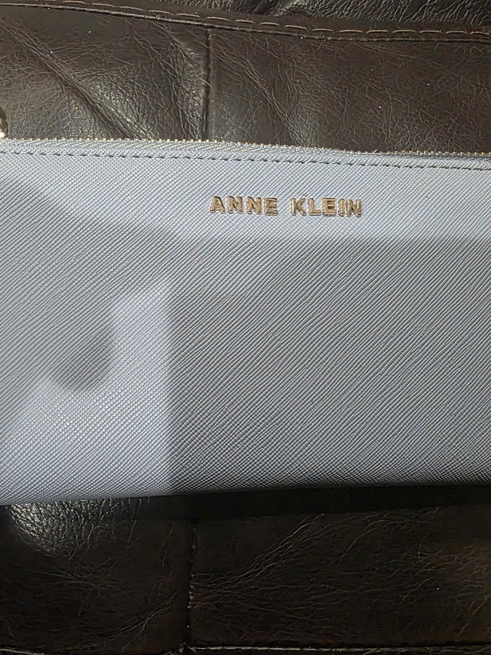 Anne Klein Powder Blue Saffiano Cosmetic Pouch with Gold Logo